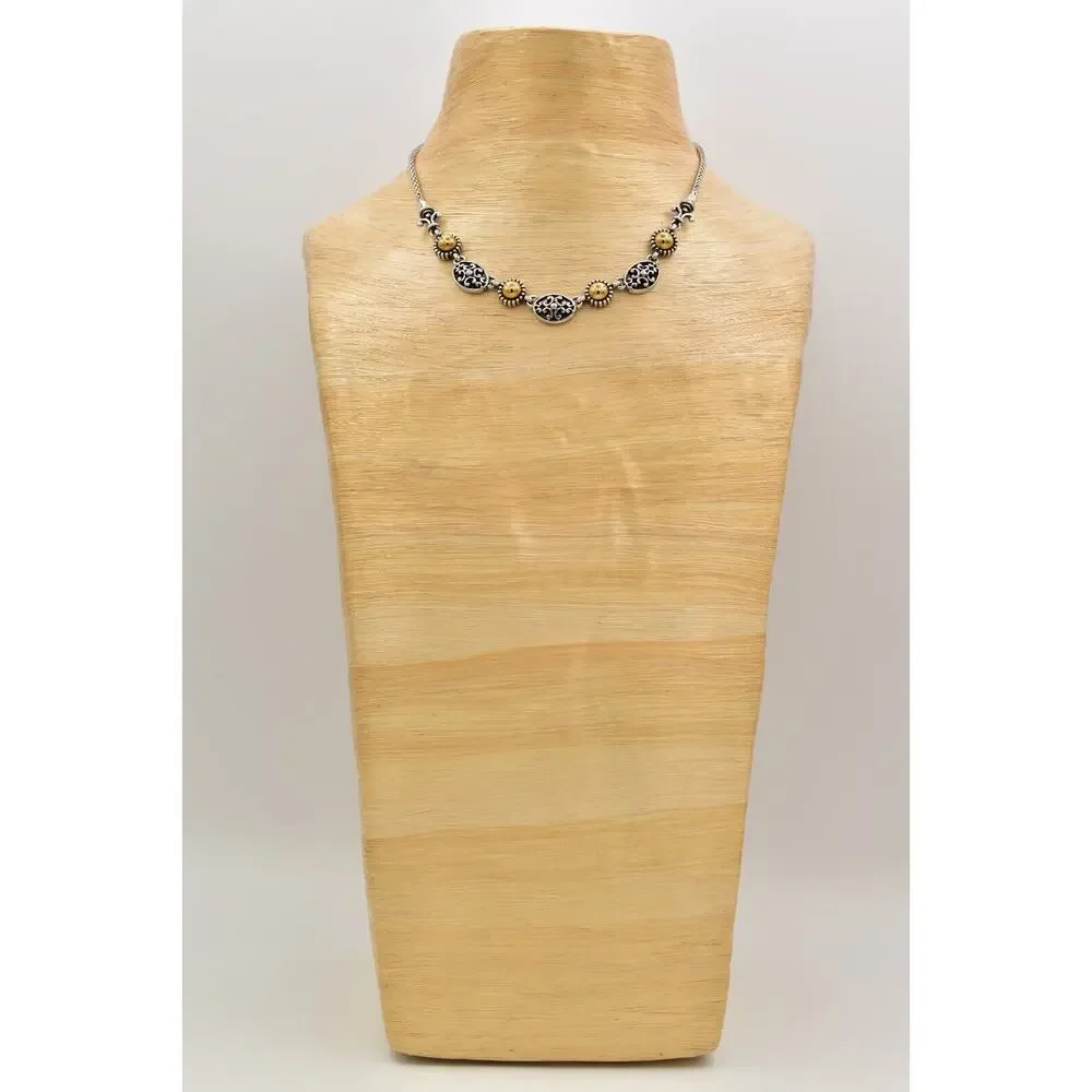Brighton Barcelona Collar Necklace Silver Plated Gold Tone Retired Signed BinBL